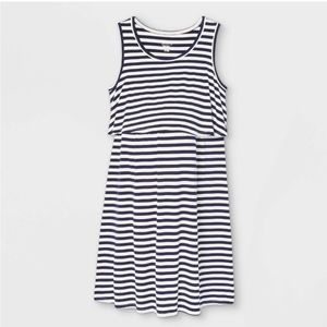 Striped double layer nursing & maternity dress (navy)